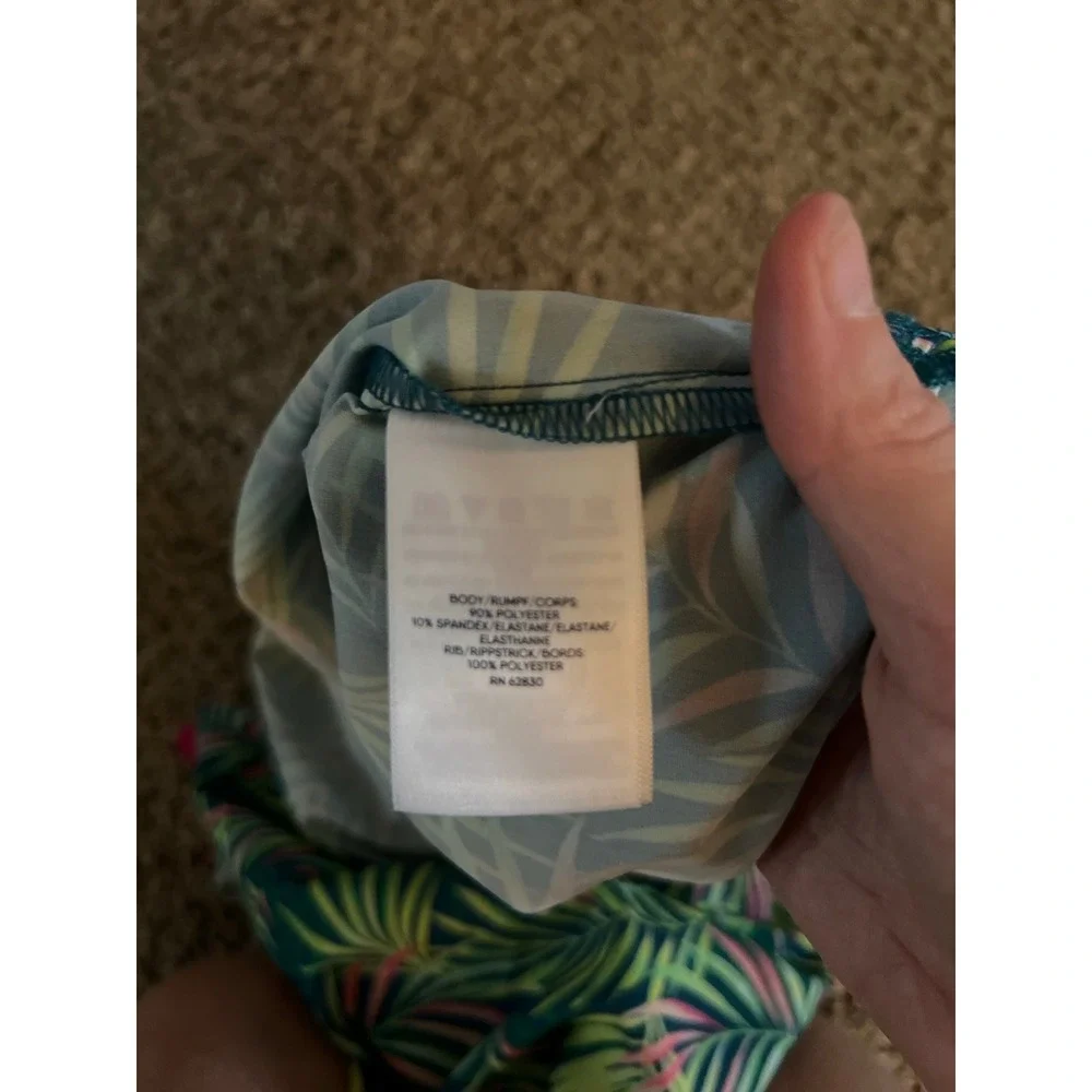 Lands End 365 Tunic Top‎ Womens Baltic Teal Multi Palm size 1X